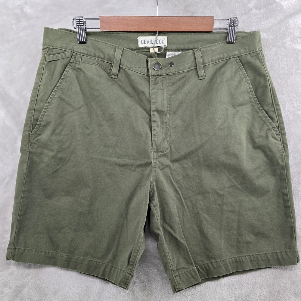 Devil-Dog Dungarees Chino‎ Shorts Mens 36 Green Stretch Cotton Casual